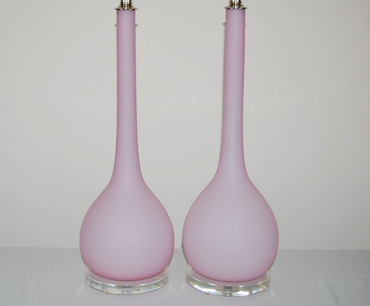 Italian Pair of Vintage Murano Long Necked Lamps by Seguso in Orchid