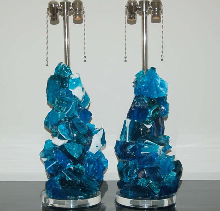 Organic Modern Blue Ice Rock Candy Lamps by Swank Lighting For Sale