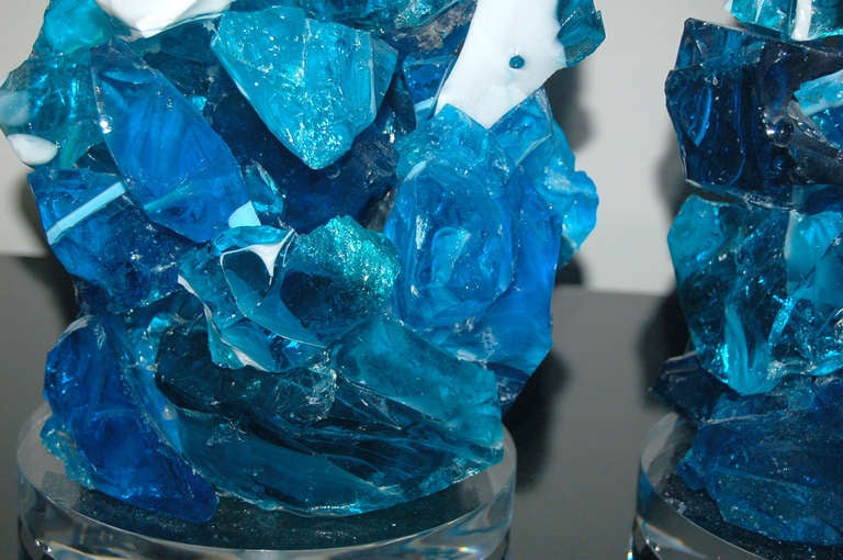 Blue Ice Rock Candy Lamps by Swank Lighting In Excellent Condition For Sale In Little Rock, AR