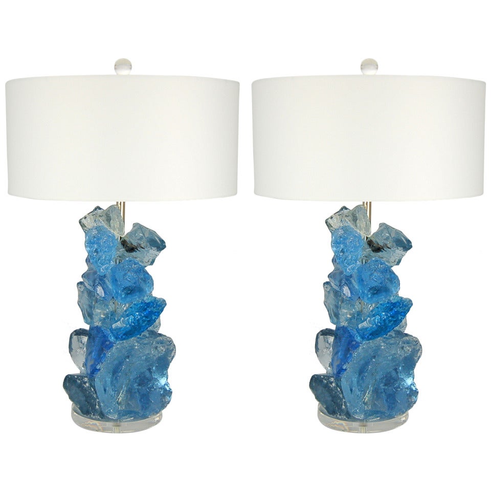 Blue Rock Candy Lamps by Swank Lighting For Sale