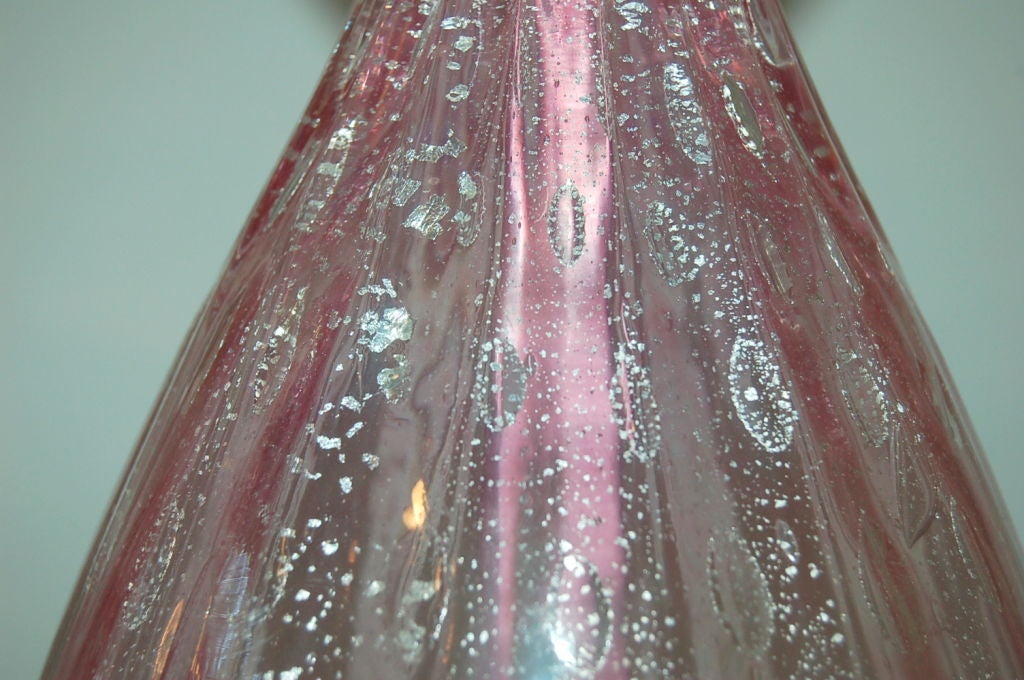 Pair of Vintage Murano Lamps in Cotton Candy Pink with Silver In Excellent Condition For Sale In Little Rock, AR