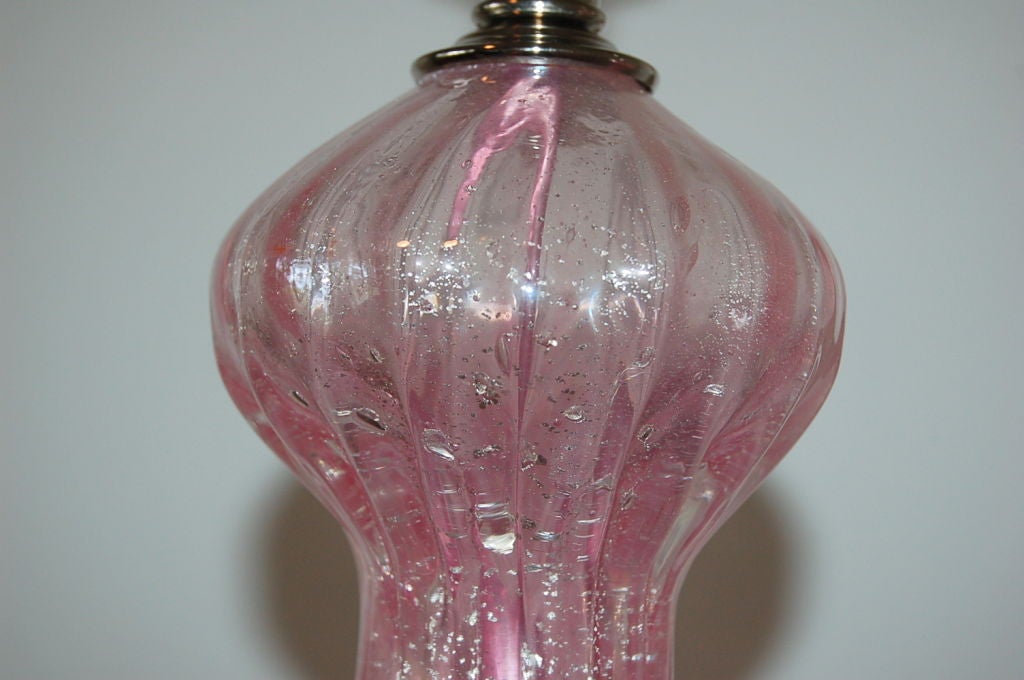 20th Century Pair of Vintage Murano Lamps in Cotton Candy Pink with Silver For Sale