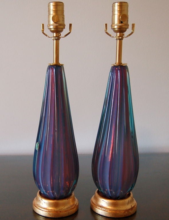 Italian Deep Lavender Opaline Vintage Murano Lamps by Seguso