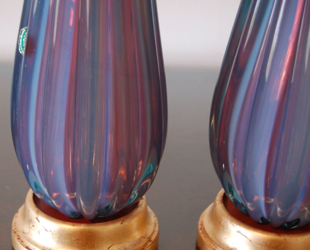 Murano Glass Deep Lavender Opaline Vintage Murano Lamps by Seguso