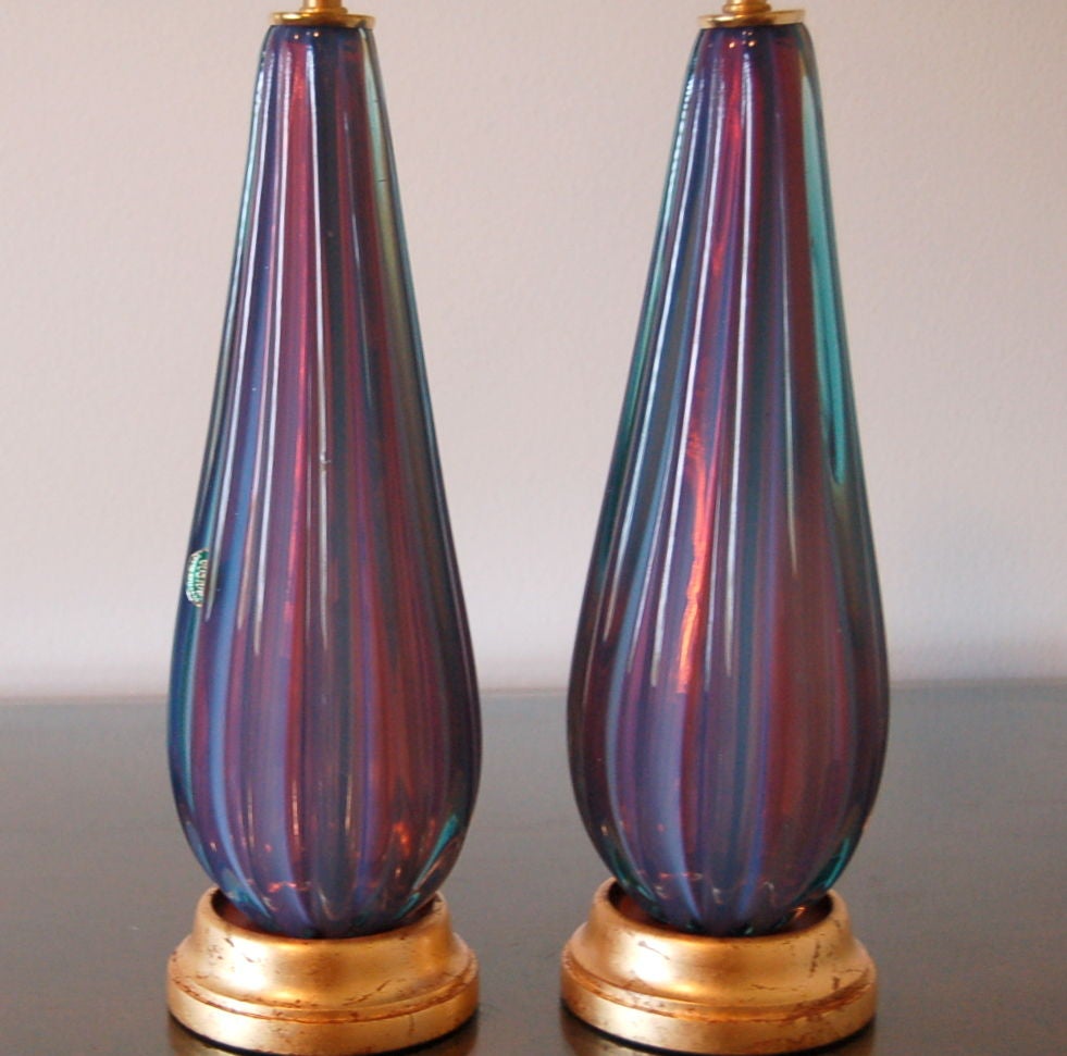Deep Lavender Opaline Vintage Murano Lamps by Seguso 3