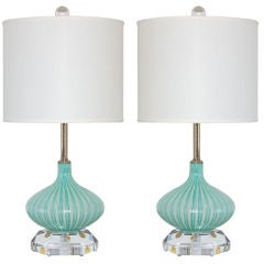 Pair of Striped Bedside Vintage Murano Lamps by Dino Martens