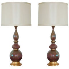 Vintage Italian Eglomise Lamps of Lavender Plum with Gold