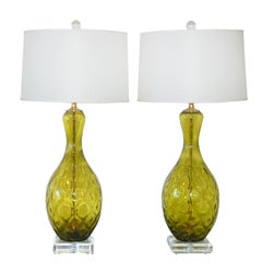 Spotted Chartreuse Retro Glass Lamps