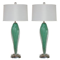 Vintage Murano Lamps of Green Pulegoso Wings by Seguso