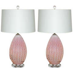 Pair of Vintage Opaline Lamps by Alfredo Barbini in Peach