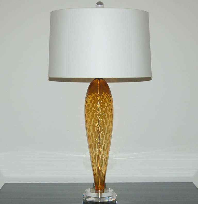 Mid-Century Modern Pair of Vintage Italian Windowpane Glass Lamps in Butterscotch