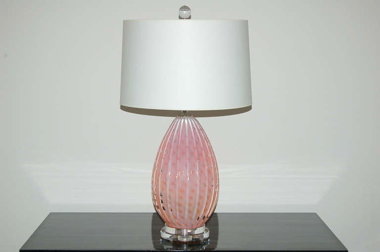 Pair of Vintage Opaline Lamps by Alfredo Barbini in Peach
