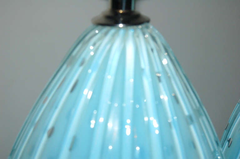 Pair of Vintage Murano Lamps by Alfredo Barbini in Robin's Egg Blue For Sale 2