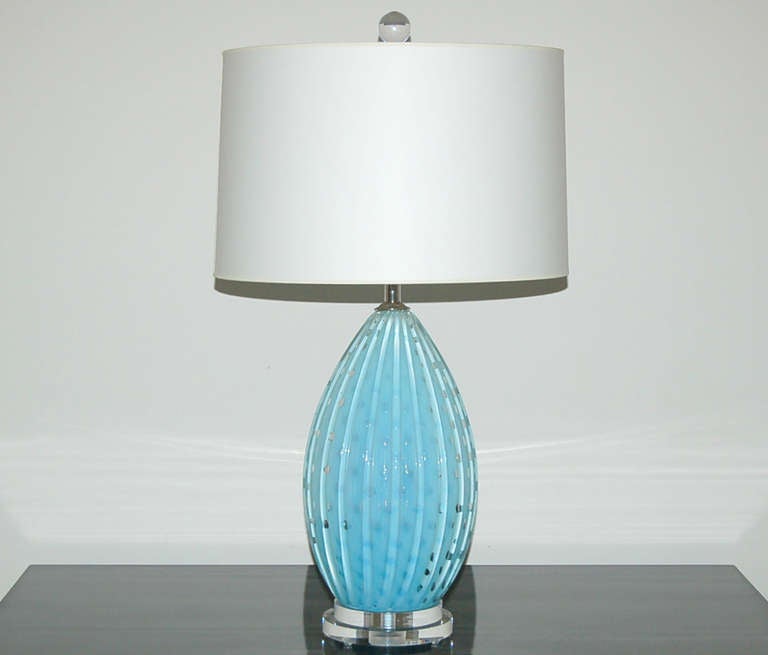 Mid-Century Modern Pair of Vintage Murano Lamps by Alfredo Barbini in Robin's Egg Blue For Sale
