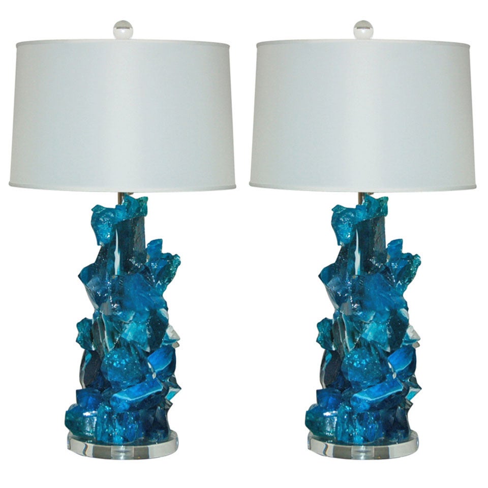 Blue Ice Rock Candy Lamps by Swank Lighting For Sale