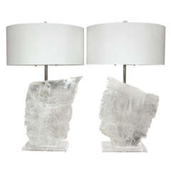 Retro Matched Pair of Selenite Table Lamps