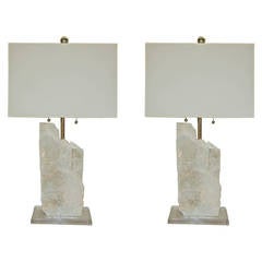 Vintage Bookend Pair of Selenite Table Lamps