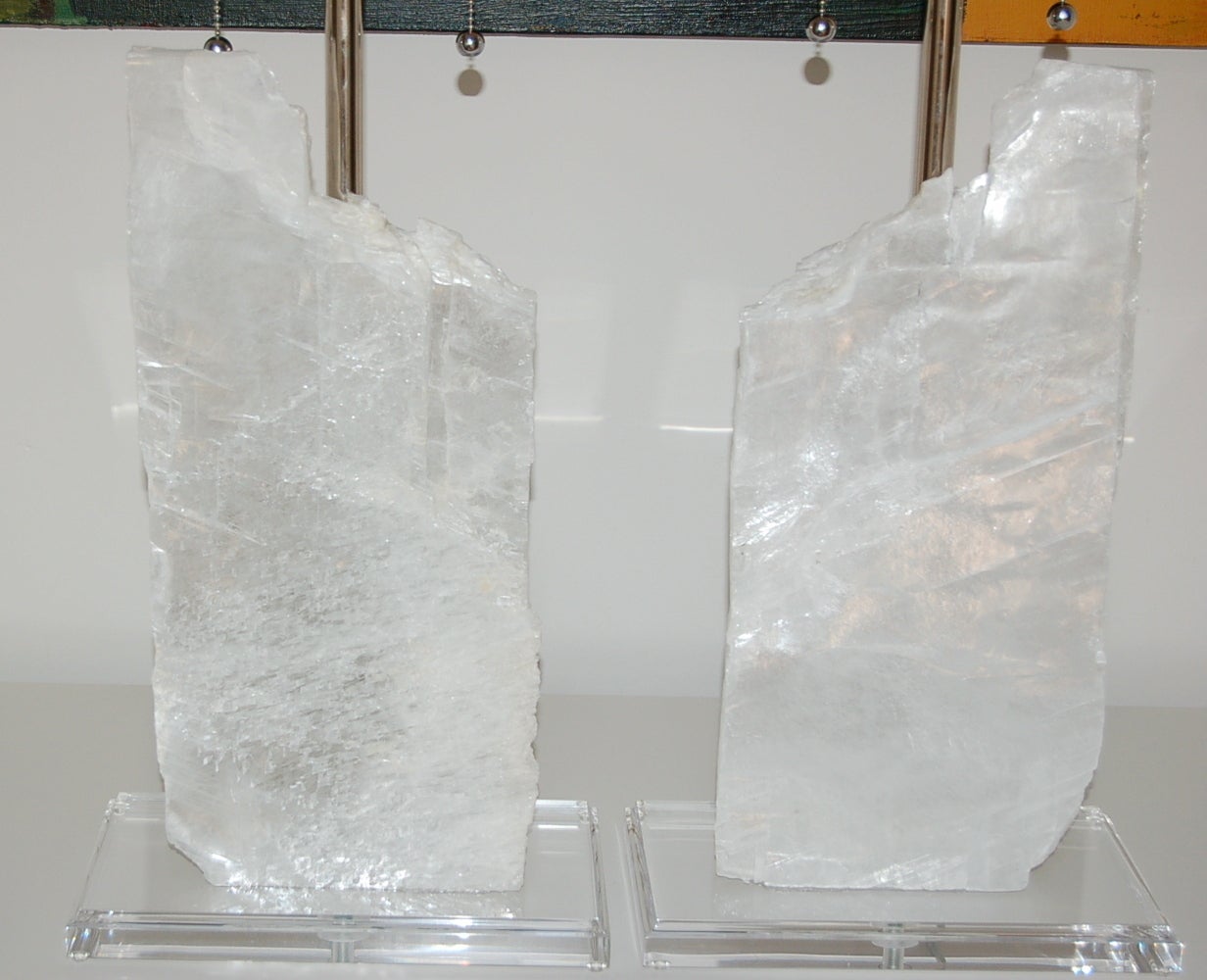 American Bookend Pair of Selenite Table Lamps