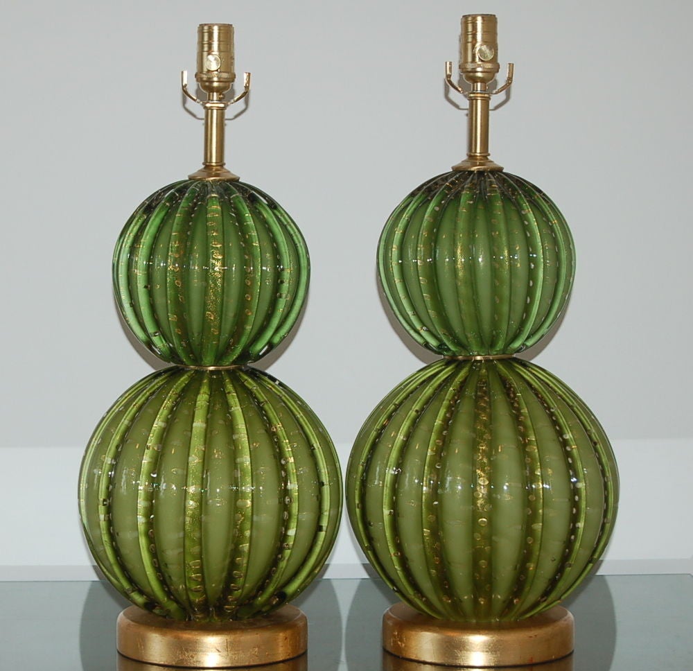 Italian Vintage Green Stacked Murano Lamps by Barovier & Toso