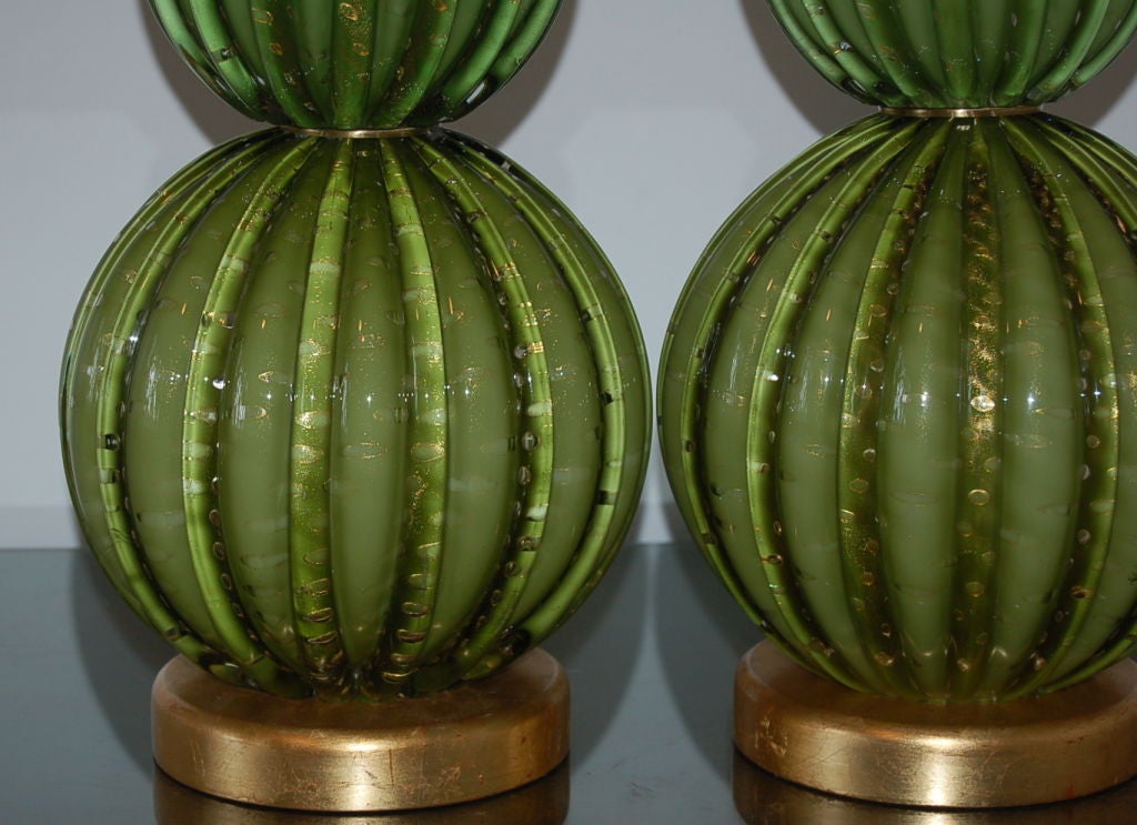 Murano Glass Vintage Green Stacked Murano Lamps by Barovier & Toso