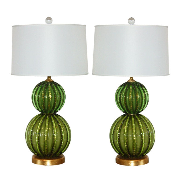 Vintage Green Stacked Murano Lamps by Barovier & Toso