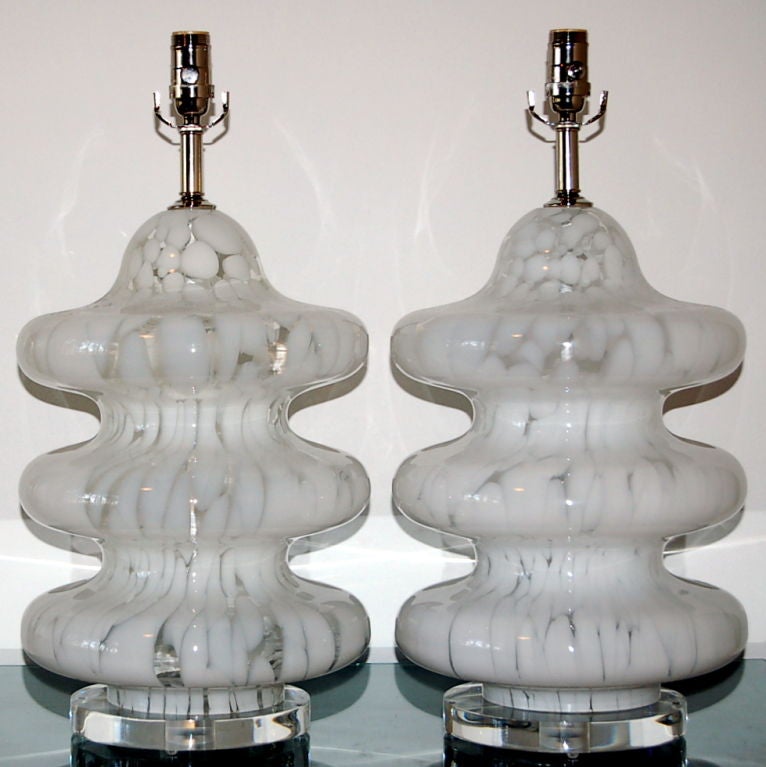Italian Vintage Murano, Three-Tier Lamps in White and Clear For Sale