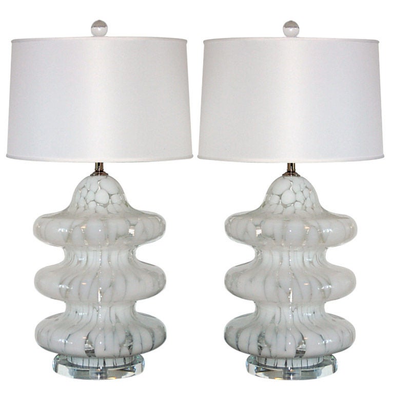 Vintage Murano, Three-Tier Lamps in White and Clear For Sale