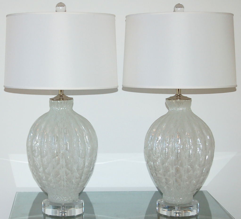 Mid-Century Modern Matched Pair of Vintage Murano Pulegoso Lamps by Galliano Ferro in White  For Sale