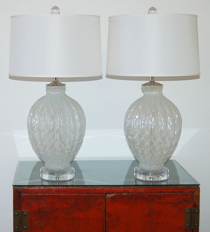 Matched Pair of Vintage Murano Pulegoso Lamps by Galliano Ferro in White  For Sale 2