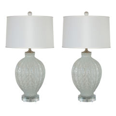 Matched Pair of Vintage Murano Pulegoso Lamps by Galliano Ferro in White 