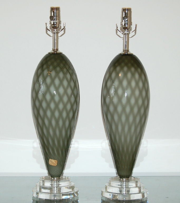 Matched Pair of Full Figure Vintage Murano Lamps in Smokey Brown
