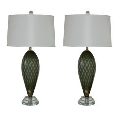 Matched Pair of Full Figure Vintage Murano Lamps in Smokey Brown