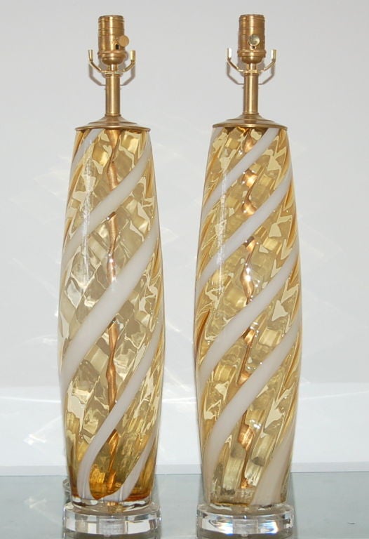 Vintage Lemon Honey Murano Lamps with White Ribboned Swirl