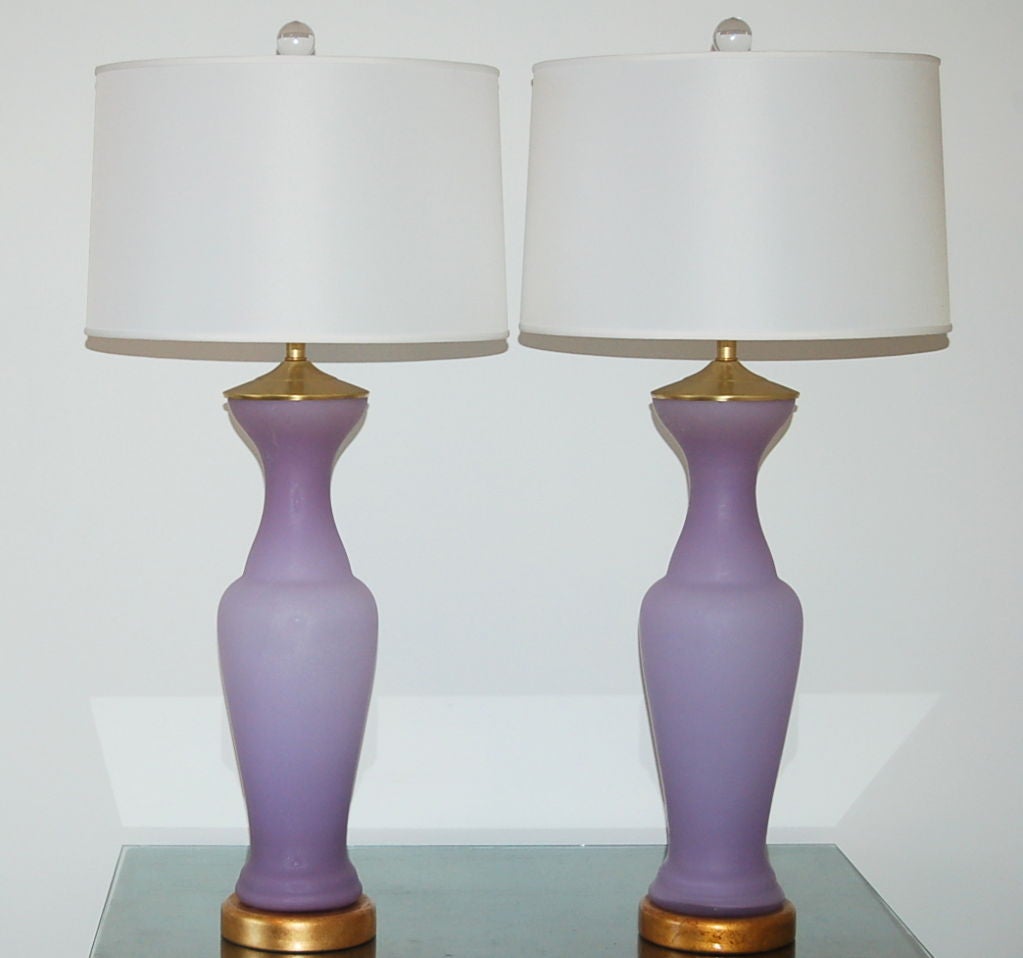 Mid-Century Modern Pair of Vintage Murano Lamps by Seguso in Lavender Orchid Frost