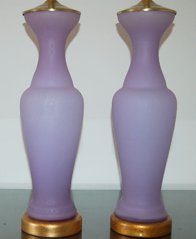 Italian Pair of Vintage Murano Lamps by Seguso in Lavender Orchid Frost