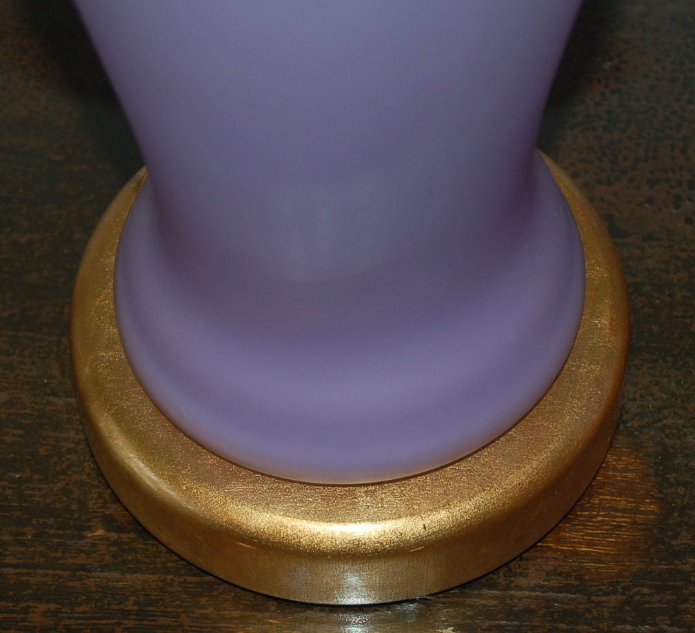 Murano Glass Pair of Vintage Murano Lamps by Seguso in Lavender Orchid Frost