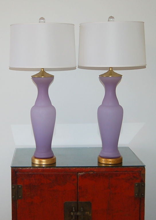 Pair of Vintage Murano Lamps by Seguso in Lavender Orchid Frost 1