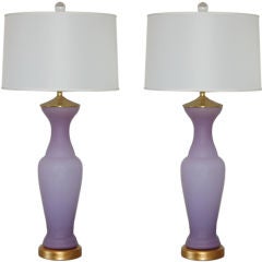 Pair of Vintage Murano Lamps by Seguso in Lavender Orchid Frost