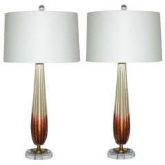 Pair of Vintage Murano Lamps of Berry and Cream