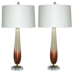 Pair of Vintage Murano Lamps of Berry and Cream