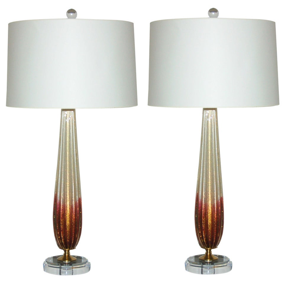 Pair of Vintage Murano Lamps of Berry and Cream For Sale
