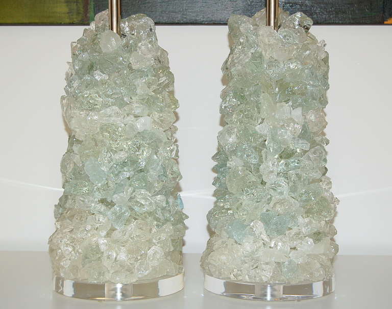 American Pair of Rock Candy Lamps in Ice by Swank Lighting