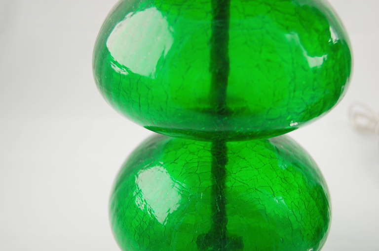 Pair of Vintage Murano, Stacked Font Lamps in Emerald In Excellent Condition For Sale In Little Rock, AR