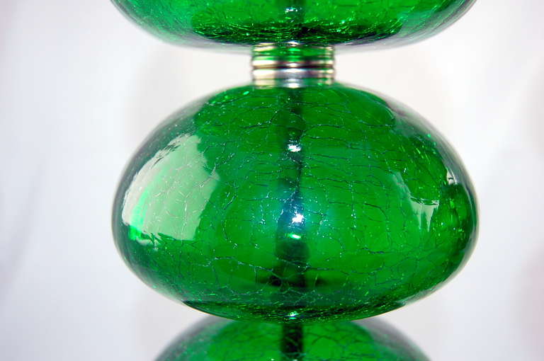 Mid-20th Century Pair of Vintage Murano, Stacked Font Lamps in Emerald For Sale