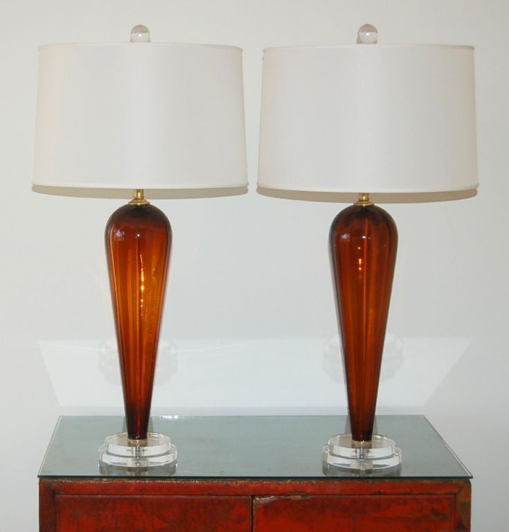 Mid-Century Modern Vintage Murano Teardrop Lamps in Cognac For Sale