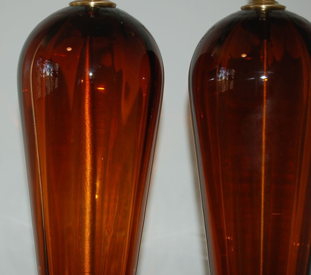 Vintage Murano Teardrop Lamps in Cognac In Excellent Condition For Sale In Little Rock, AR