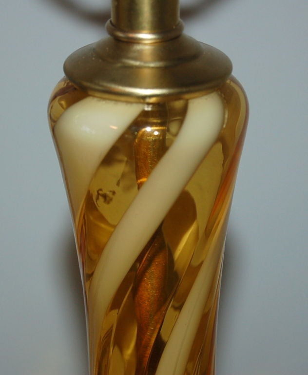 Butterscotch Vintage Murano Lamps with White Candy Cane Ribbon In Excellent Condition For Sale In Little Rock, AR