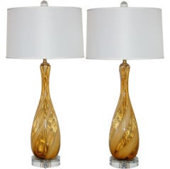 Butterscotch Vintage Murano Lamps with White Candy Cane Ribbon