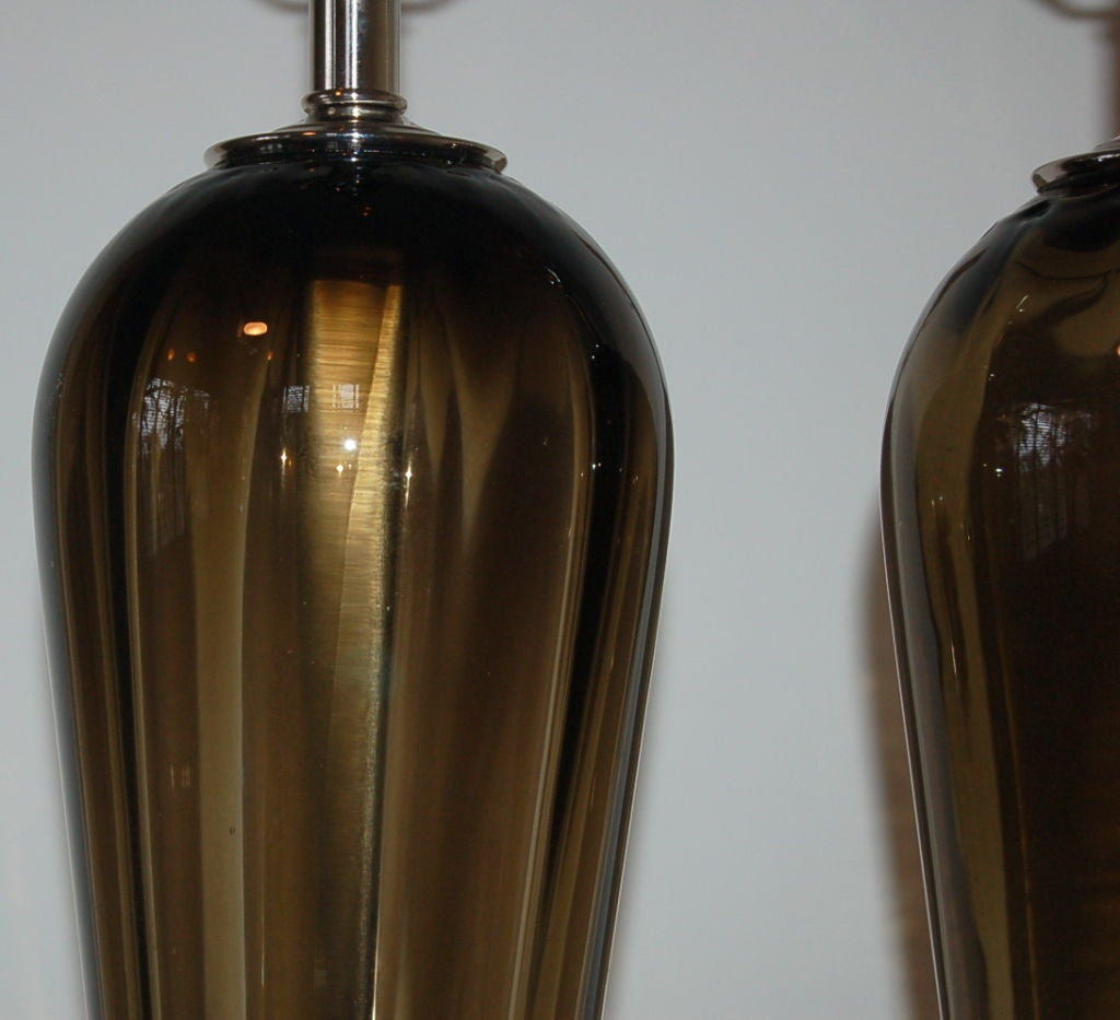 Italian Matched Pair of Vintage Murano Teardrop Lamps in Smokey Brown For Sale