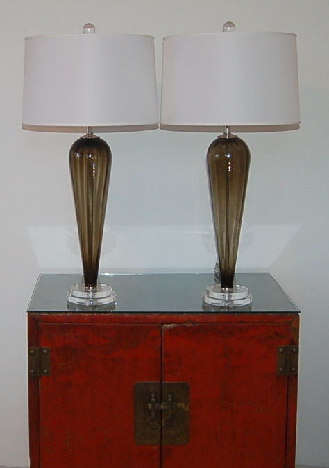 20th Century Matched Pair of Vintage Murano Teardrop Lamps in Smokey Brown For Sale